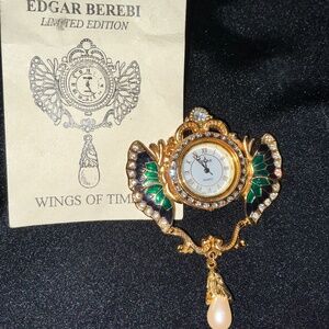 Victorian Revival Edgar Berebi “Wings of Time” Watch Brooch w COA